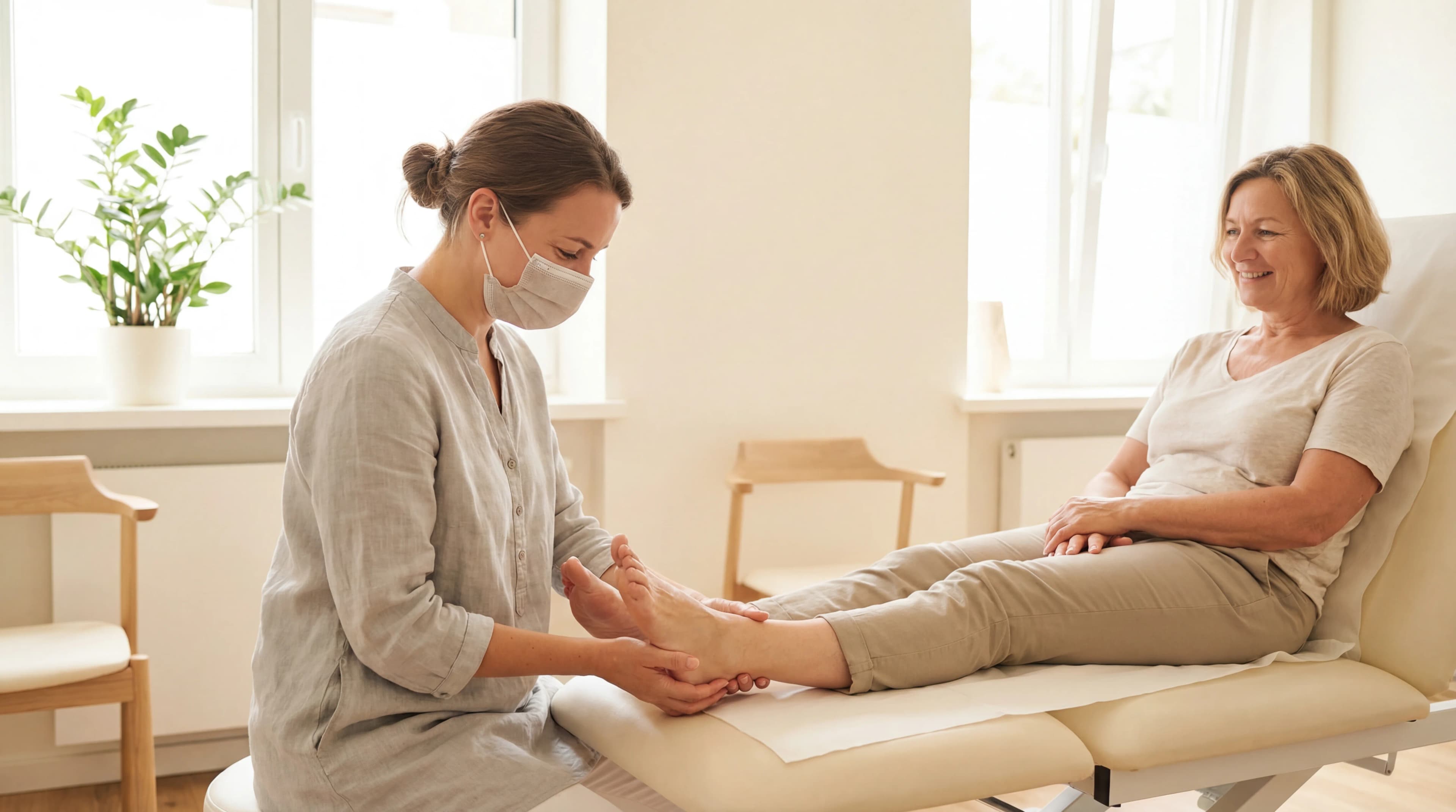 Fußspezialist untersucht Patienten